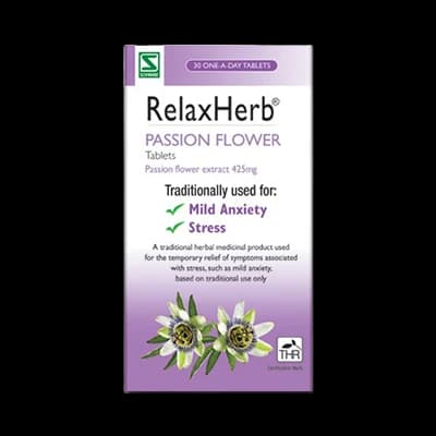 RelaxHerb Passion Flower Tablets packaging which is available to order online from NowPatient with next day delivery