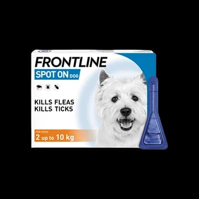 Frontline Spot On Dog 2-10kg packaging which is available to order online from NowPatient with next day delivery