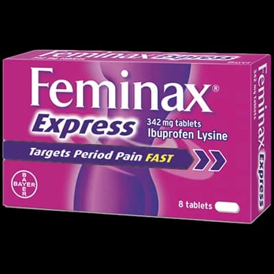 Feminax Express packaging which is available to order online from NowPatient with next day delivery