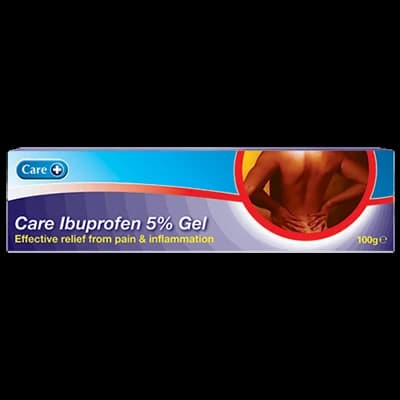 Care Ibuprofen 5% Gel packaging which is available to order online from NowPatient with next day delivery