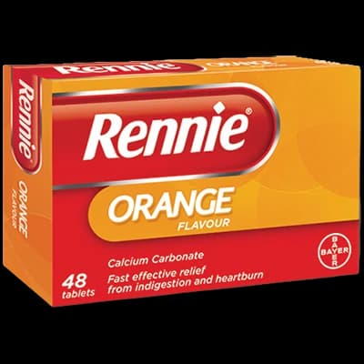 Rennie Orange Flavour packaging which is available to order online from NowPatient with next day delivery