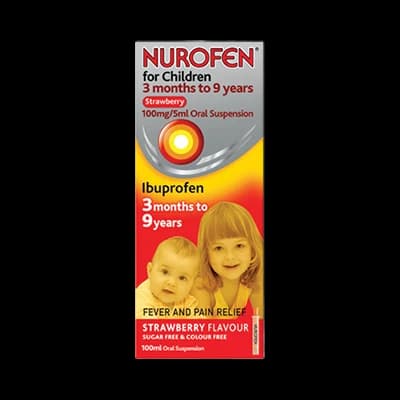 Nurofen for Children 3 Months to 9 Years Strawberry packaging which is available to order online from NowPatient with next day delivery