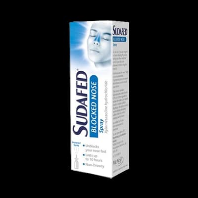 Sudafed Blocked Nose Spray packaging which is available to order online from NowPatient with next day delivery