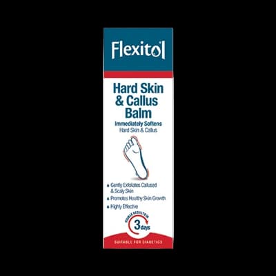 Flexitol Hard Skin & Callus Balm packaging which is available to order online from NowPatient with next day delivery