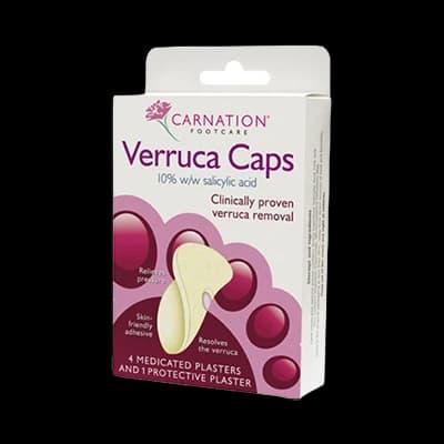 Carnation Verruca Caps packaging which is available to order online from NowPatient with next day delivery