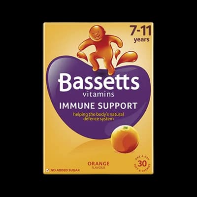 Bassetts Vitamins 7-11 Years Immune Support Orange packaging which is available to order online from NowPatient with next day delivery