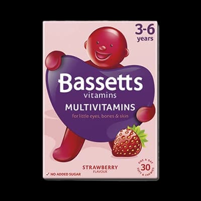 Bassetts Vitamins 3-6 Years Multivitamins Strawberry packaging which is available to order online from NowPatient with next day delivery