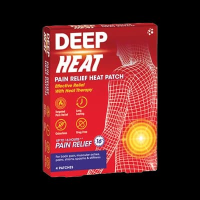 Deep Heat Pain Relief Heat Patch packaging which is available to order online from NowPatient with next day delivery