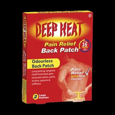Deep Heat Pain Relief Back Patch packaging which is available to order online from NowPatient with next day delivery