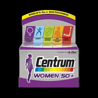 Centrum Women 50+ packaging which is available to order online from NowPatient with next day delivery