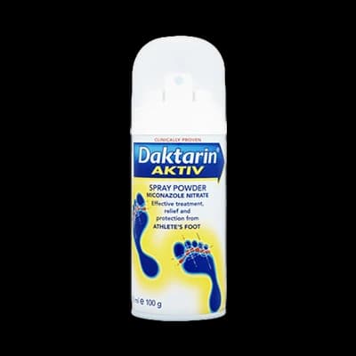 Daktarin Aktiv Spray Powder packaging which is available to order online from NowPatient with next day delivery