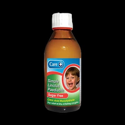 Care Simple Linctus Paediatric Sugar Free packaging which is available to order online from NowPatient with next day delivery