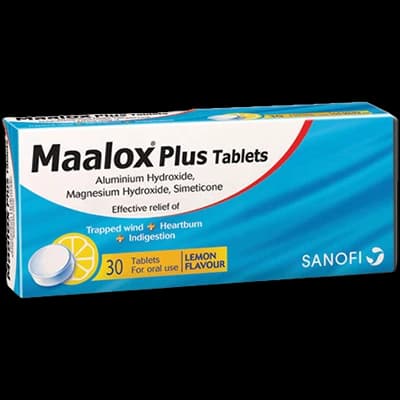 Maalox Plus Tablets packaging which is available to order online from NowPatient with next day delivery