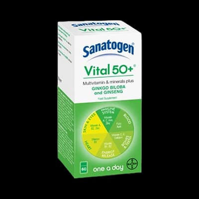 Sanatogen Vital 50+ packaging which is available to order online from NowPatient with next day delivery