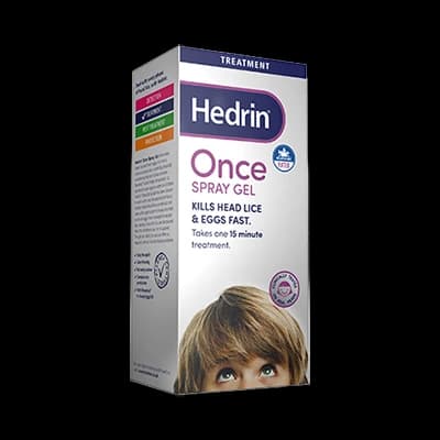Hedrin Once Spray Gel packaging which is available to order online from NowPatient with next day delivery