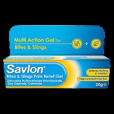 Savlon Bites & Stings Pain Relief Gel packaging which is available to order online from NowPatient with next day delivery