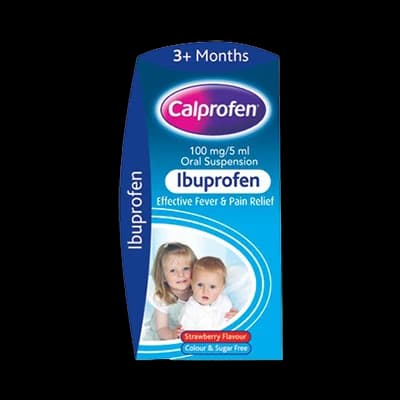 Calprofen Ibuprofen Suspension packaging which is available to order online from NowPatient with next day delivery