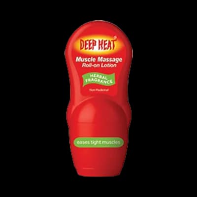 Deep Heat Muscle Massage Roll-on Lotion packaging which is available to order online from NowPatient with next day delivery