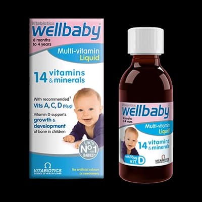 WellBaby Multi-Vitamin Liquid packaging which is available to order online from NowPatient with next day delivery