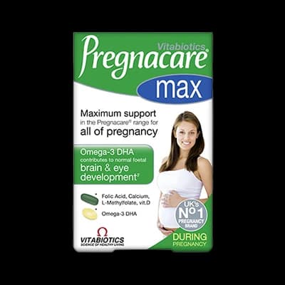 Pregnacare Max packaging which is available to order online from NowPatient with next day delivery