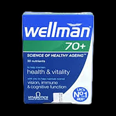 Wellman 70+ packaging which is available to order online from NowPatient with next day delivery