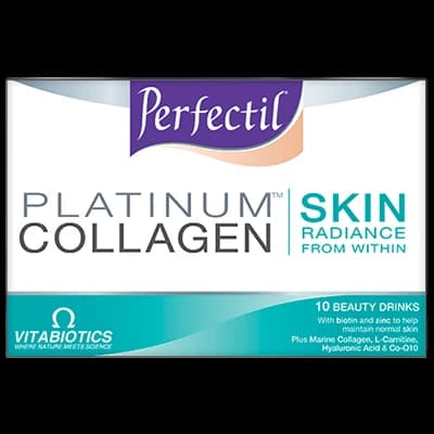 Perfectil Platinum Collagen Skin Drink packaging which is available to order online from NowPatient with next day delivery