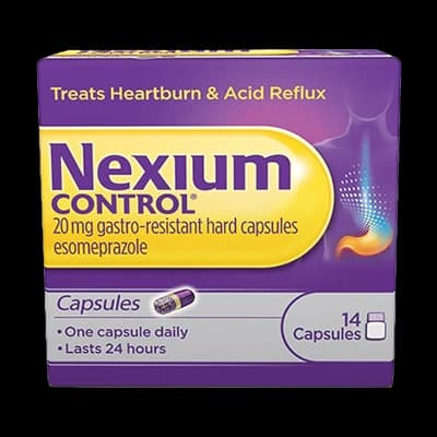 Nexium Control 20mg Gastro-Resistant Hard Capsules packaging which is available to order online from NowPatient with next day delivery