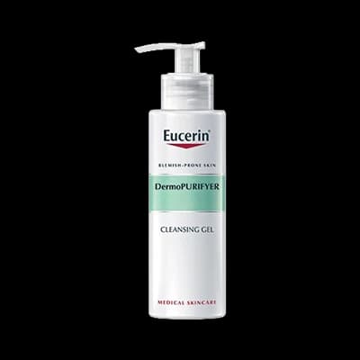 Eucerin DERMOPURIFYER Cleansing Gel packaging which is available to order online from NowPatient with next day delivery