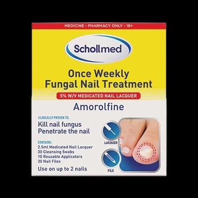 Schollmed Once Weekly Fungal Nail Treatment 5%w/v Medicated Nail Lacquer packaging which is available to order online from NowPatient with next day delivery
