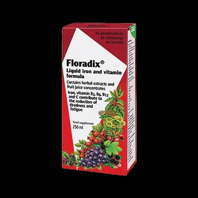 Floradix Liquid Iron packaging which is available to order online from NowPatient with next day delivery