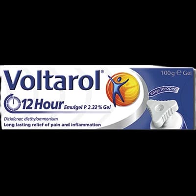 Voltarol 12 Hour Joint Pain Relief 2.32% Gel packaging which is available to order online from NowPatient with next day delivery