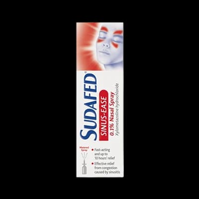 Sudafed Sinus-Ease 0.1% Nasal Spray packaging which is available to order online from NowPatient with next day delivery