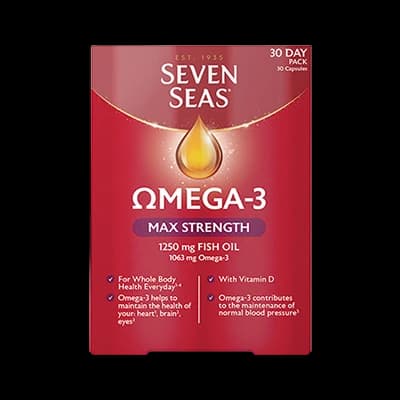 Seven Seas Omega-3 Max Strength packaging which is available to order online from NowPatient with next day delivery
