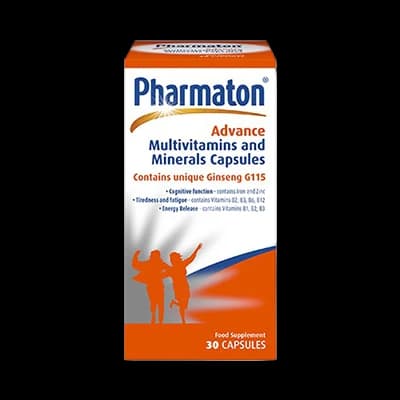 Pharmaton Advance Multivitamins and Minerals Capsules packaging which is available to order online from NowPatient with next day delivery