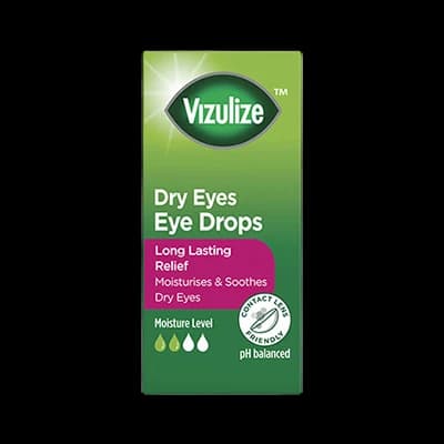 Vizulize Dry Eyes Eye Drops packaging which is available to order online from NowPatient with next day delivery