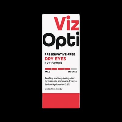 VizOpti Preservative-Free Dry Eyes Eye Drops packaging which is available to order online from NowPatient with next day delivery