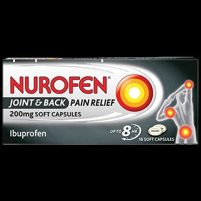 Nurofen Pain Relief 200mg Soft Capsules packaging which is available to order online from NowPatient with next day delivery