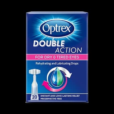 Optrex Double Action Monodose Drops for Dry and Tired Eyes packaging which is available to order online from NowPatient with next day delivery