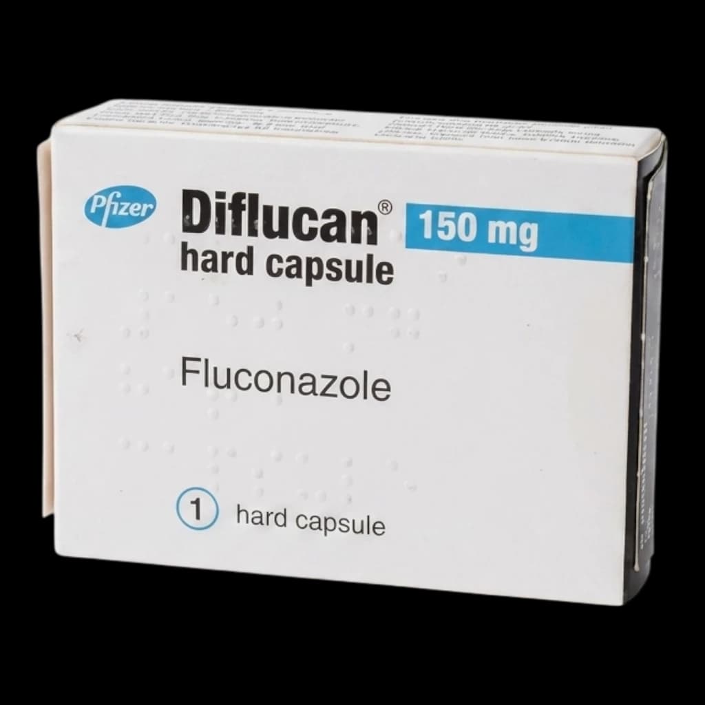A box of Diflucan fluconazole capsules on a white background.