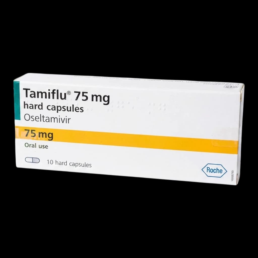 Tamiflu tablets on a white background.