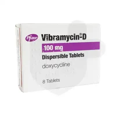 Vibramycin packaging which is available to order online from NowPatient with free next day delivery