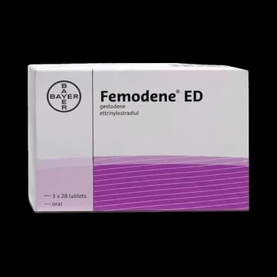 Femodene ED packaging which is available to order online from NowPatient with free next day delivery