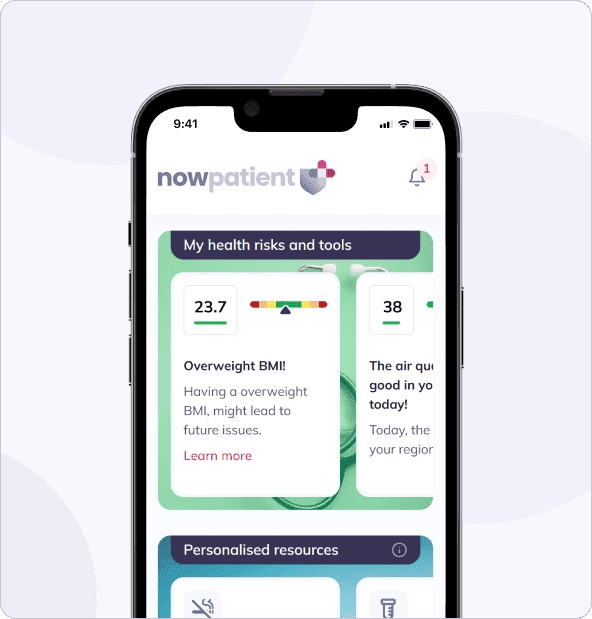 The nowpatient app displays the Pollen Meter on an iphone.