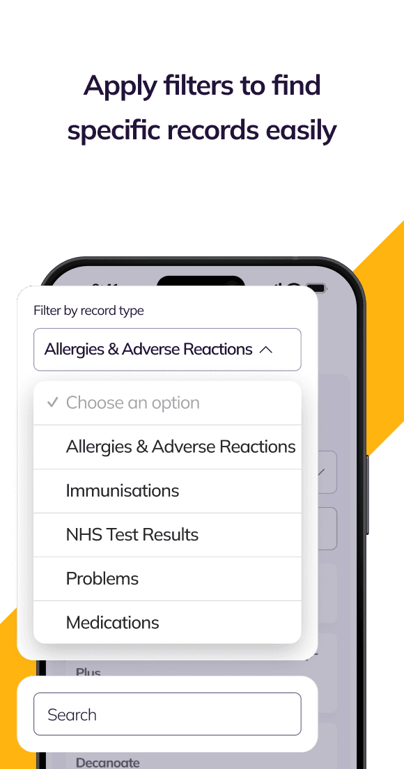 An image showing the different filter options on the GP Records Folder page