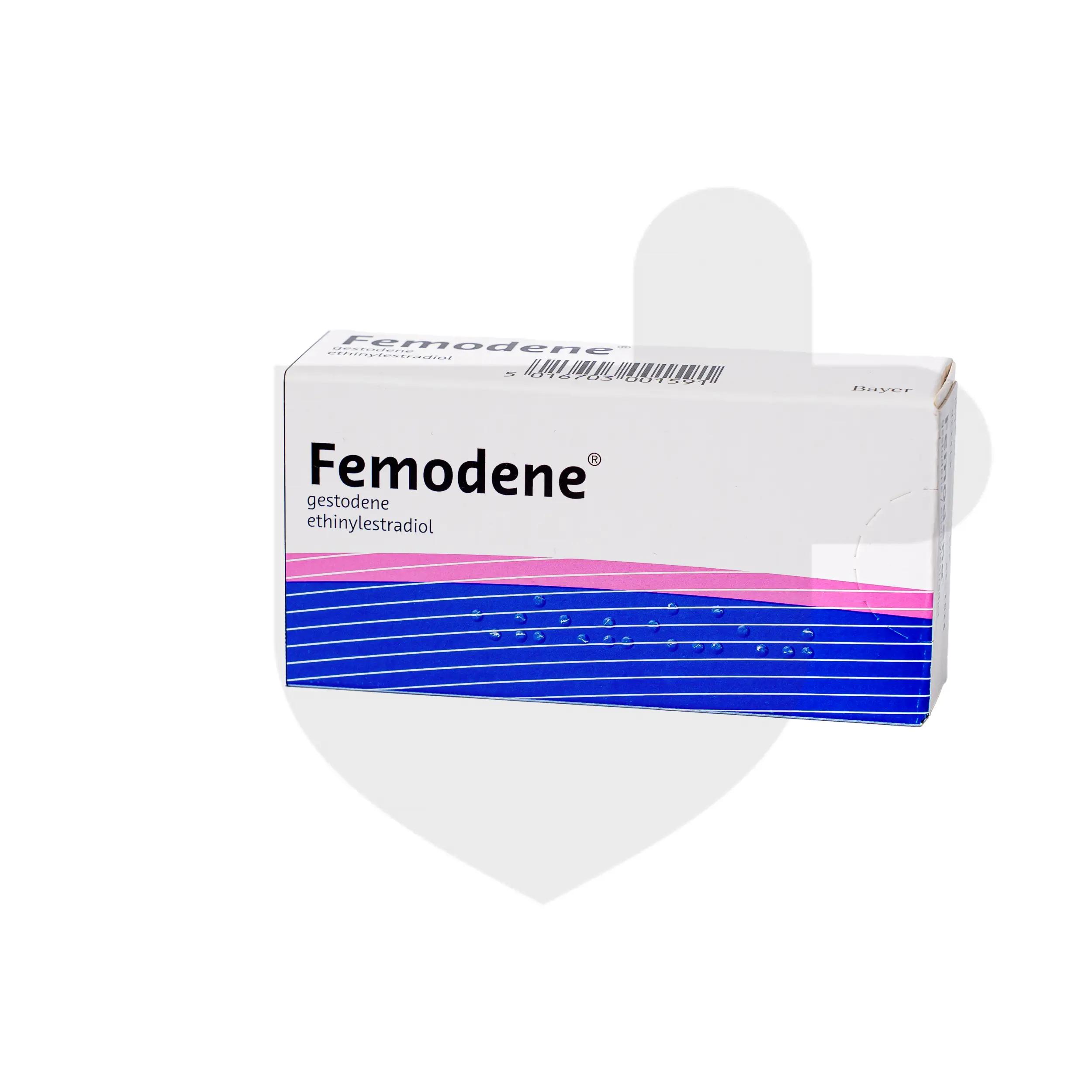 A box of Femodone, also known as Femodene, on a white background.
