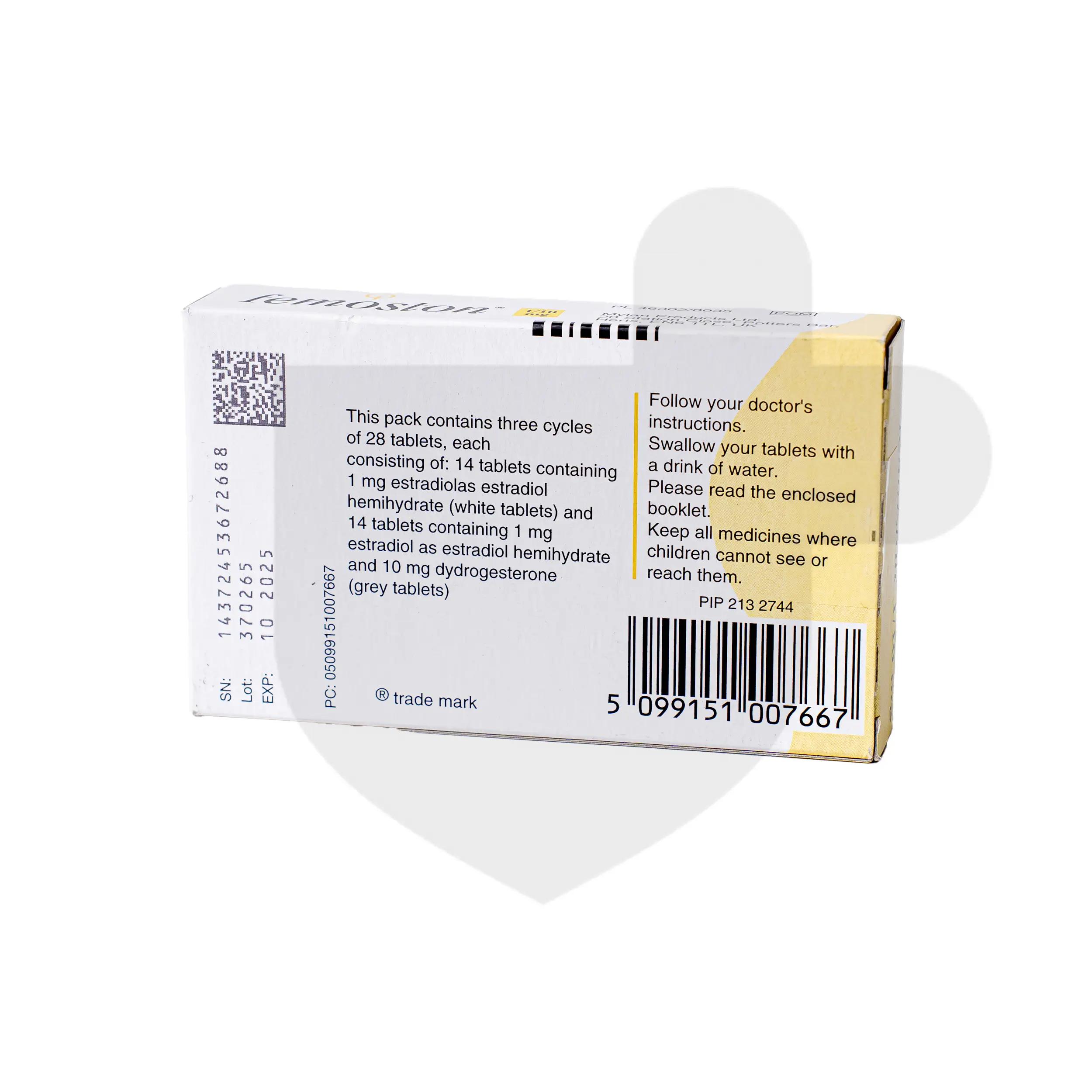 A white box with a yellow label on it that contains Femoston.