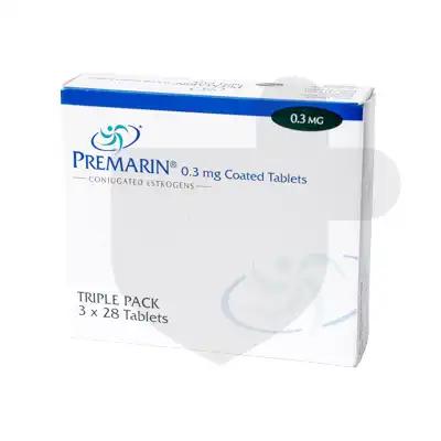 A box of premarin tablets on a white background.