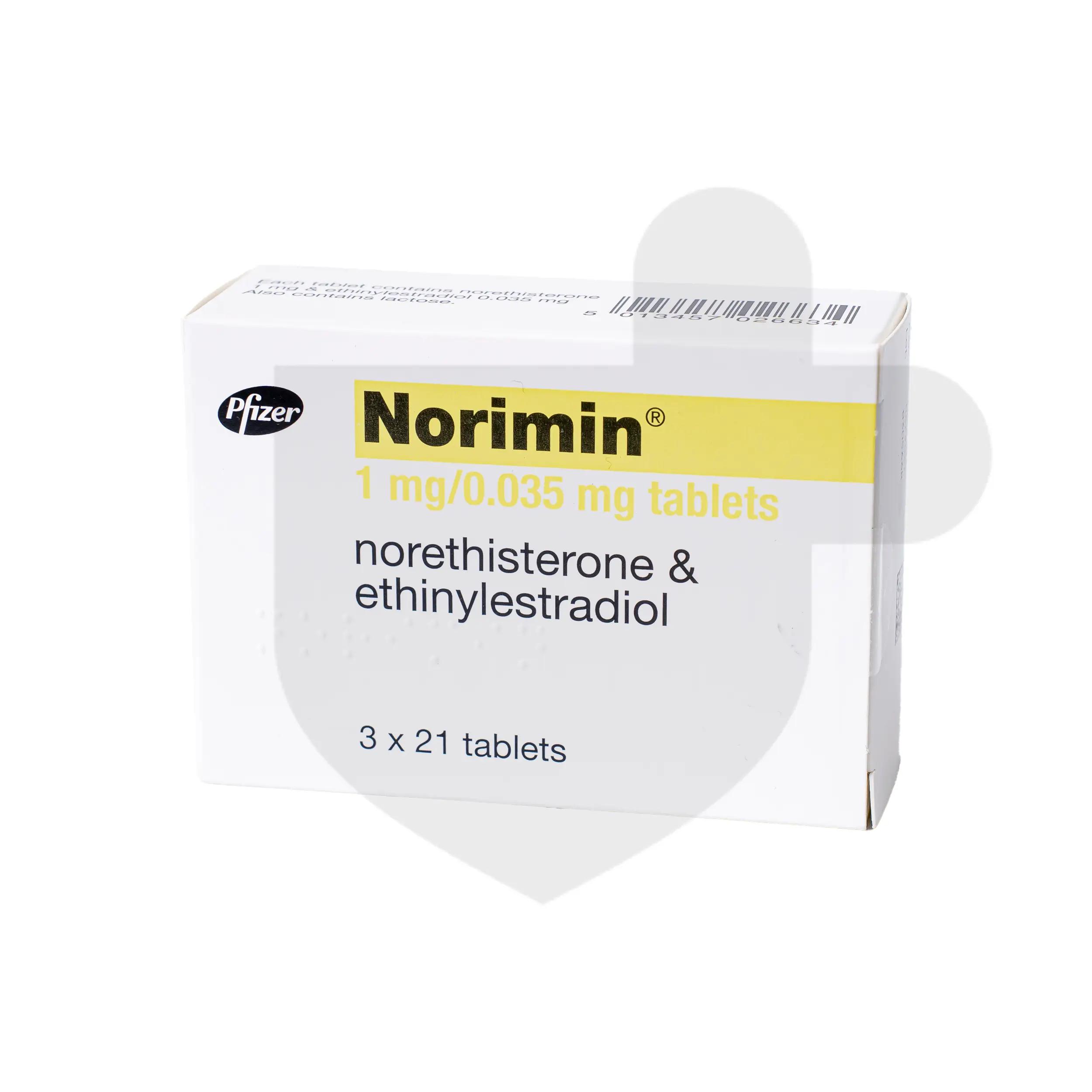 Norimin tablets on a white background.