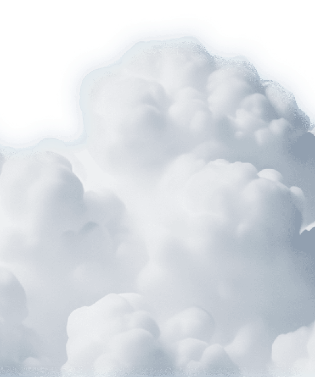 A cluster of fluffy white clouds against a transparent background.