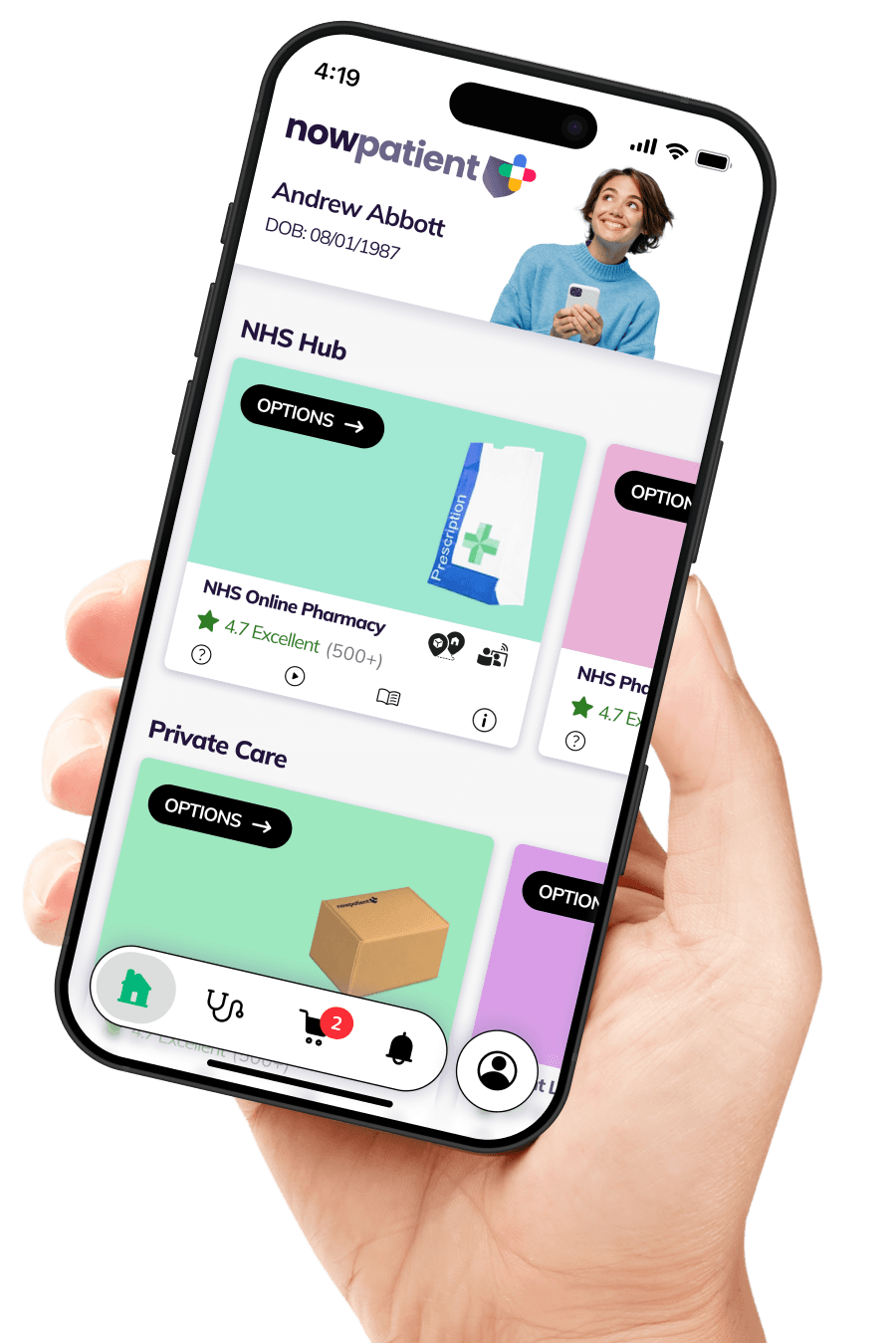 NowPatient mobile homepage